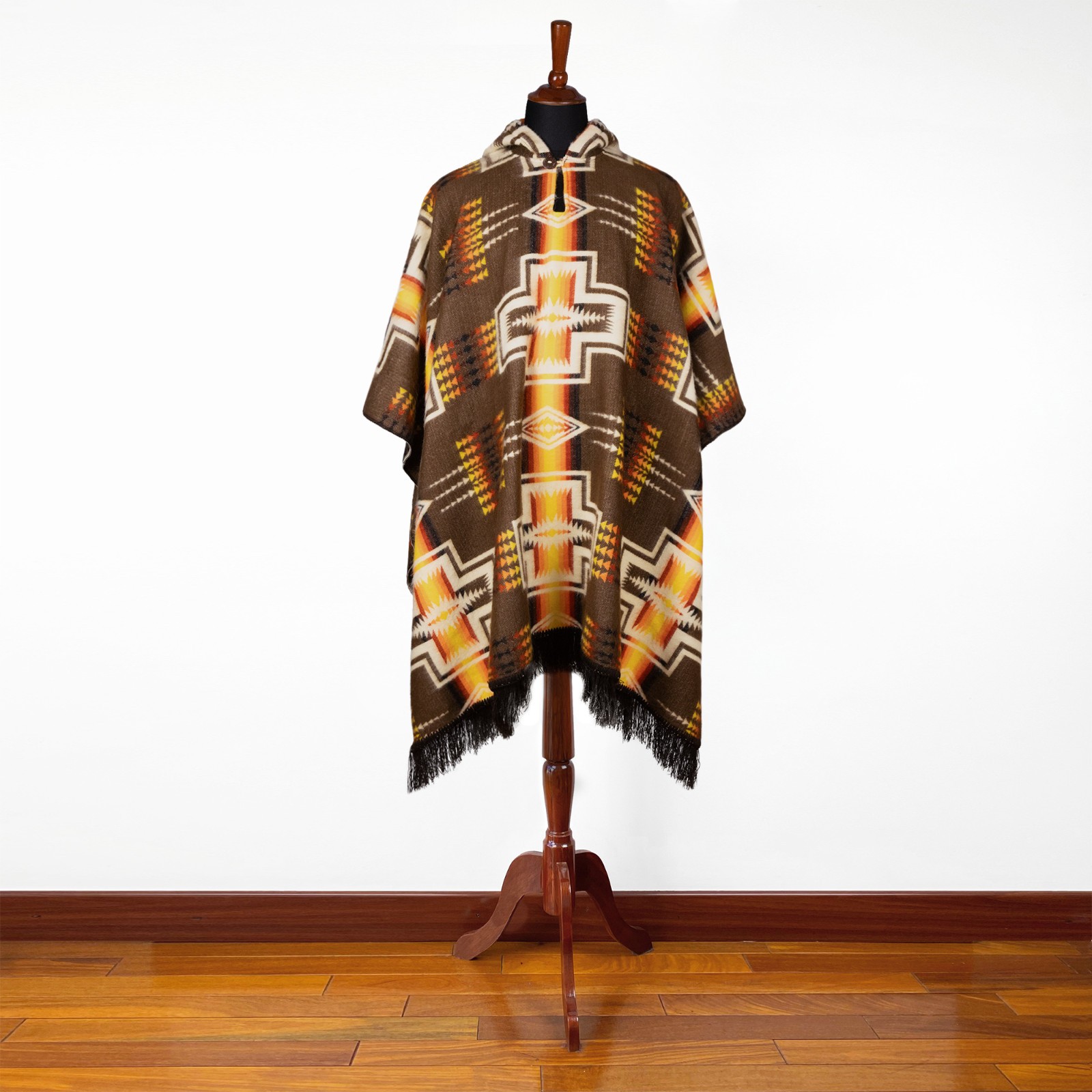 ALPACA WOOL HOODED PONCHO AZTEC SOUTHWEST BOHO UNISEX ONE SIZE S-XXL