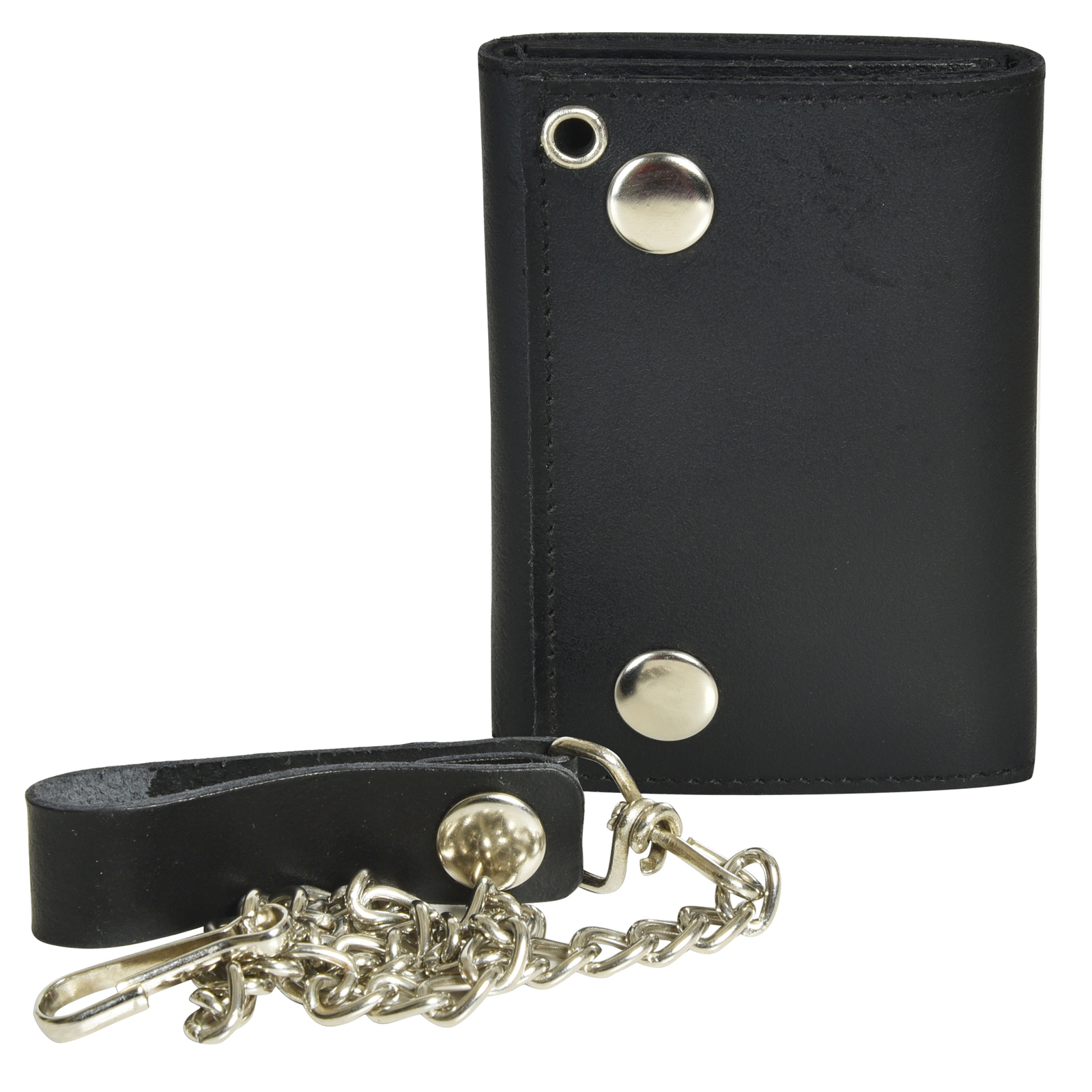 Leatherboss Genuine Leather Men’s Trifold Wallet with Chain Biker Trucker ,Black