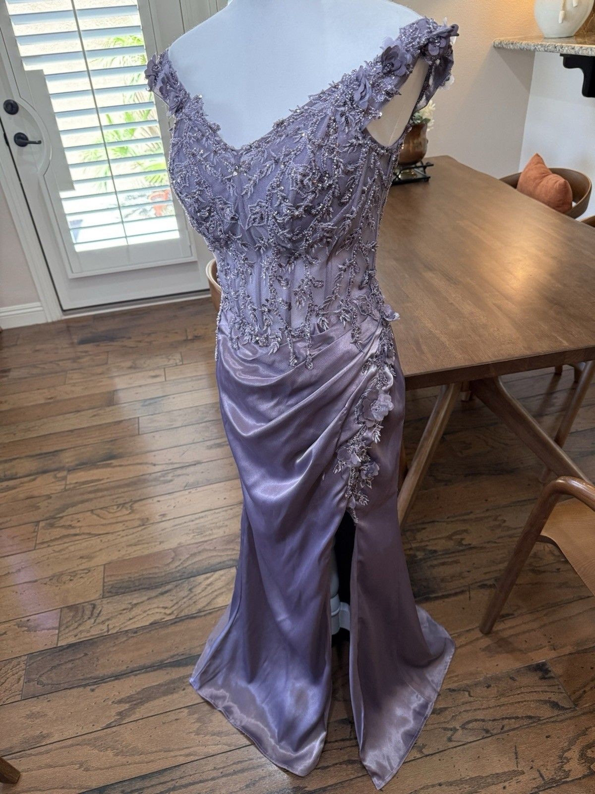 Ladivine Cinderella Divine Lavender Corset Slit Prom Gown Beaded Formal Dress M