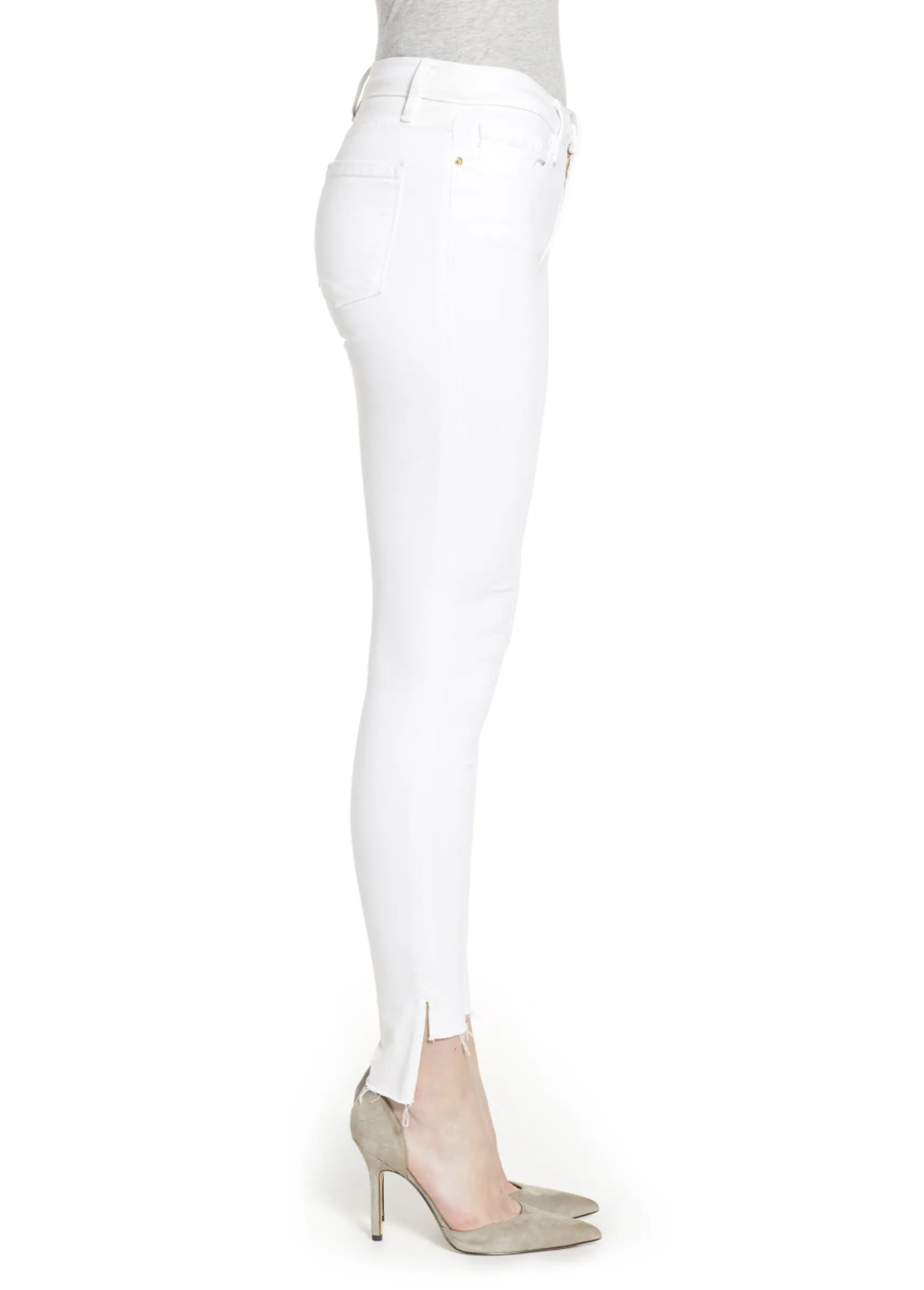 FRAME DENIM Le Skinny de Jeanne Raw Stagger Jeans Denim White Blanc 24 $205 B502