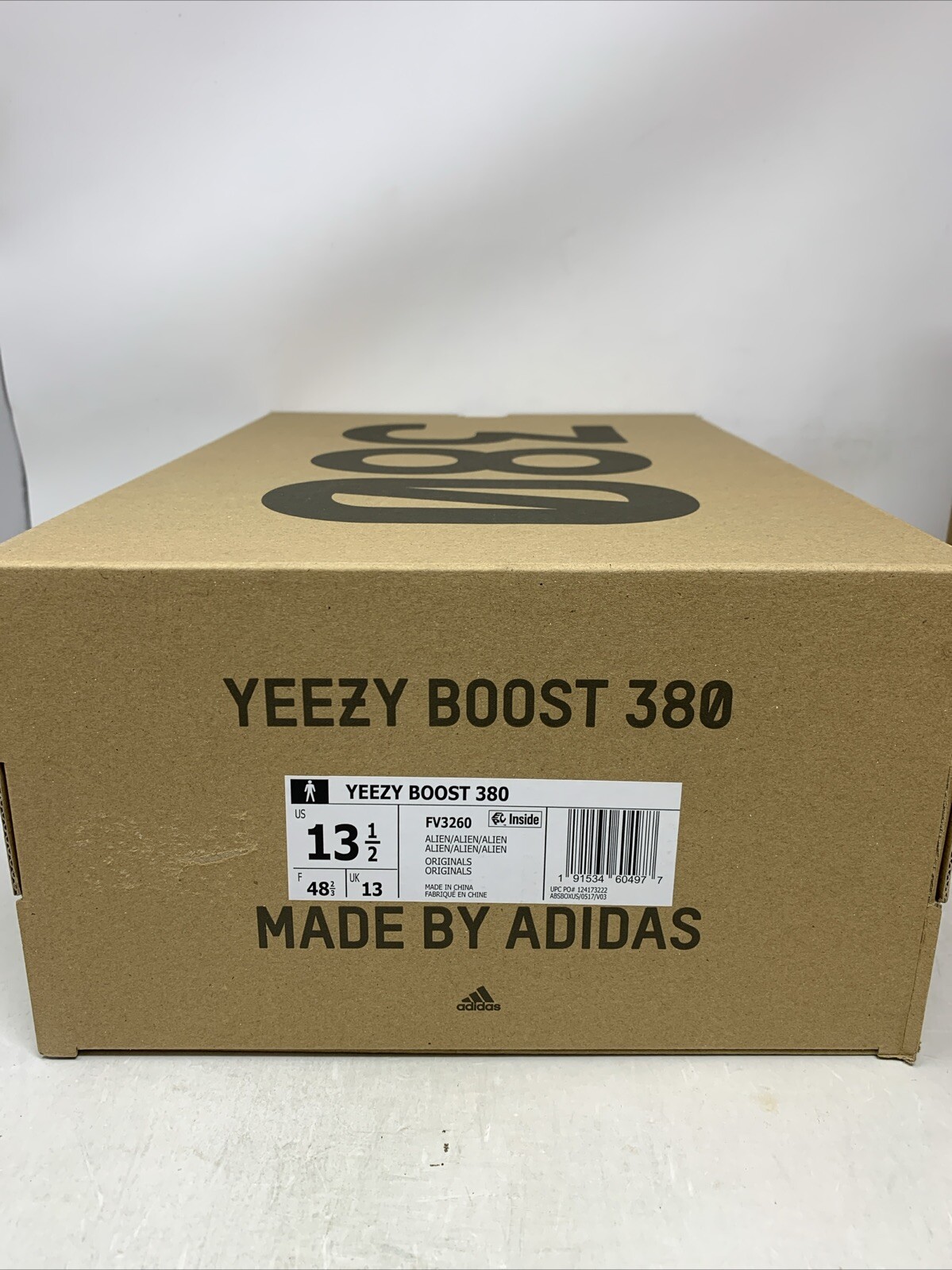 Adidas Yeezy Boost 380 ‘Alien’ Gray White Sneakers, Size 13.5 FV3260 BNIB