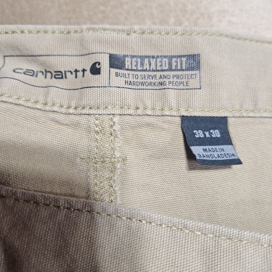 Carhartt Rugged Flex Relaxed Fit Canvas Pants Mens 38×30 Beige Work Wear Cargo