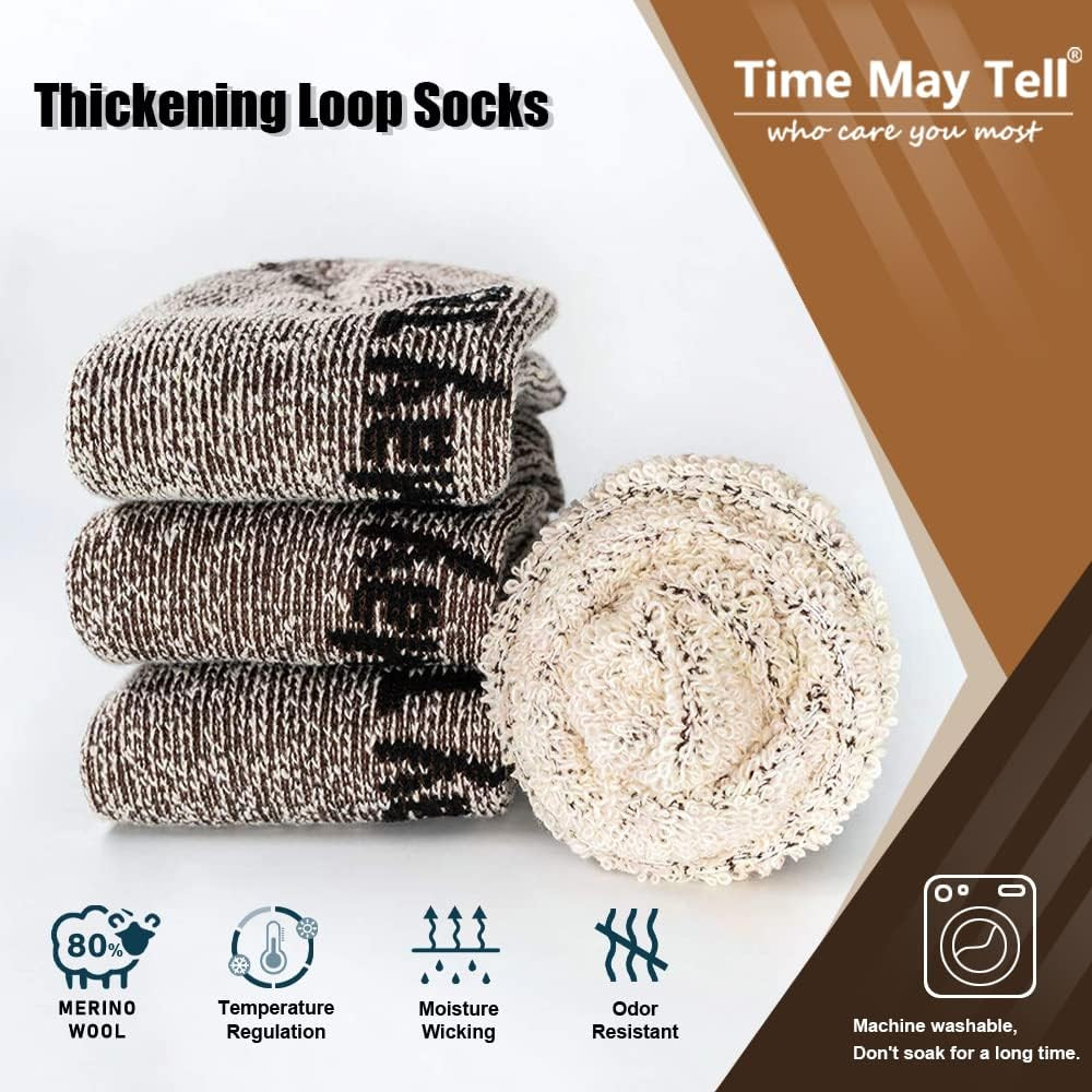 Mens Merino Wool Hiking Cushion Socks Thermal Warm Crew Winter Boot Socks Pack (