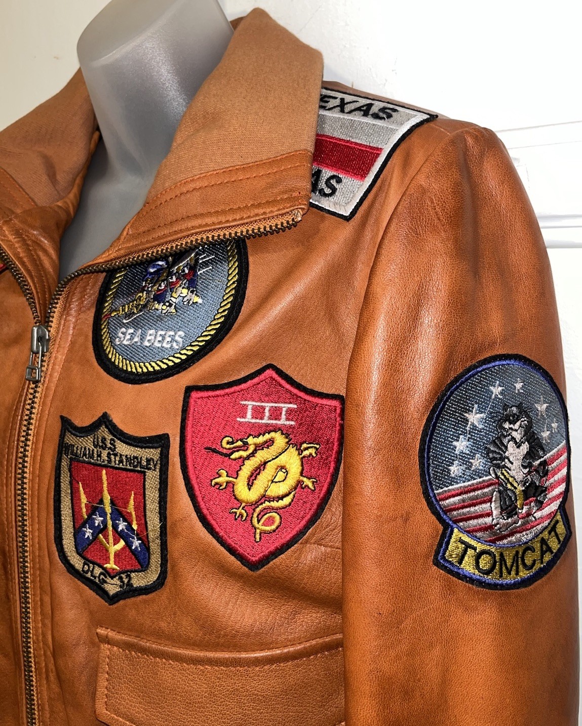 TOP GUN Real Leather Jacket Cognac Jet Fighter Bomber Air Force Pilot-Women’s M