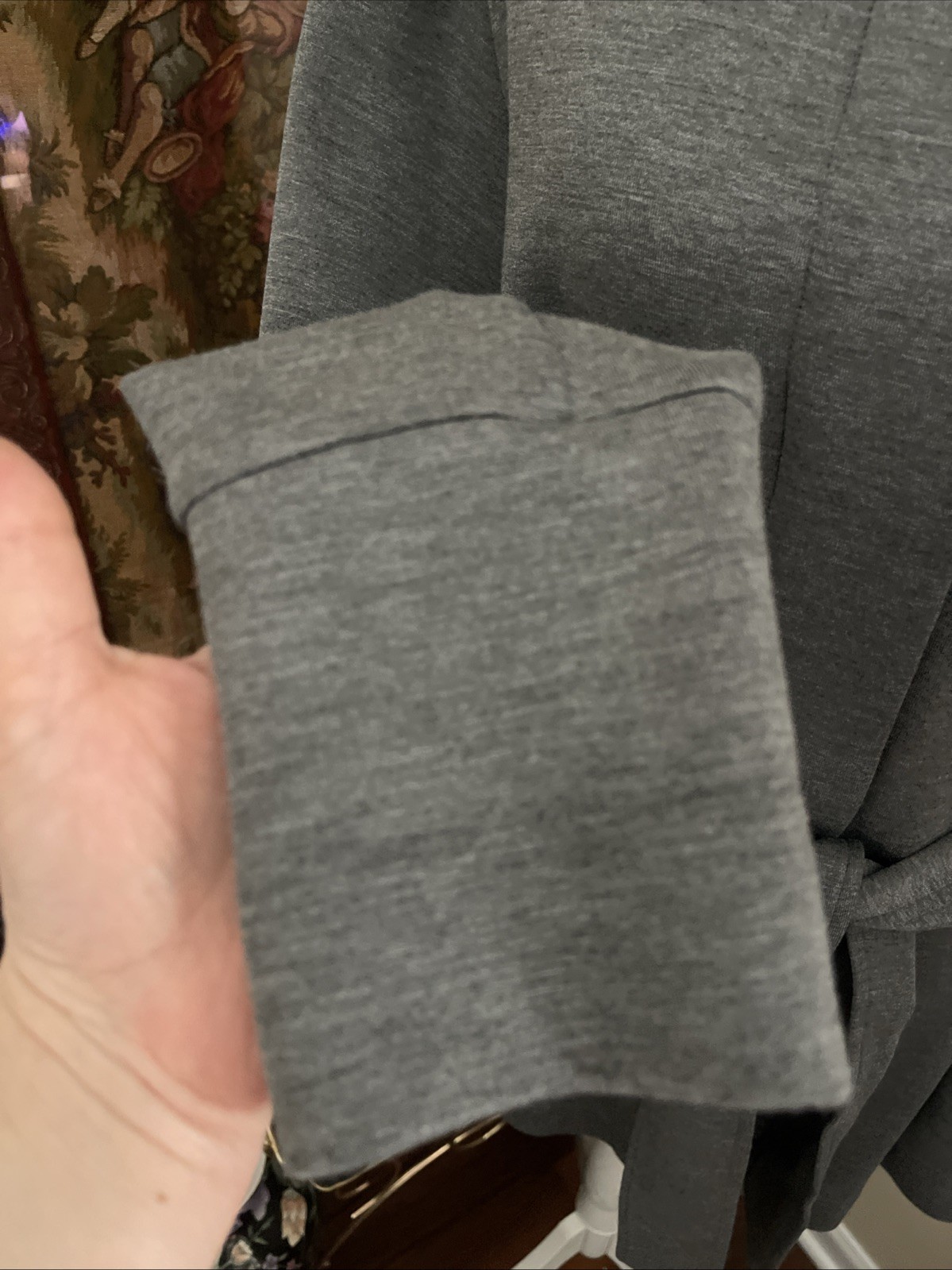 Varley Anset Jacket Large Light Grey Marl Belted Snap Front Doubleface Knit