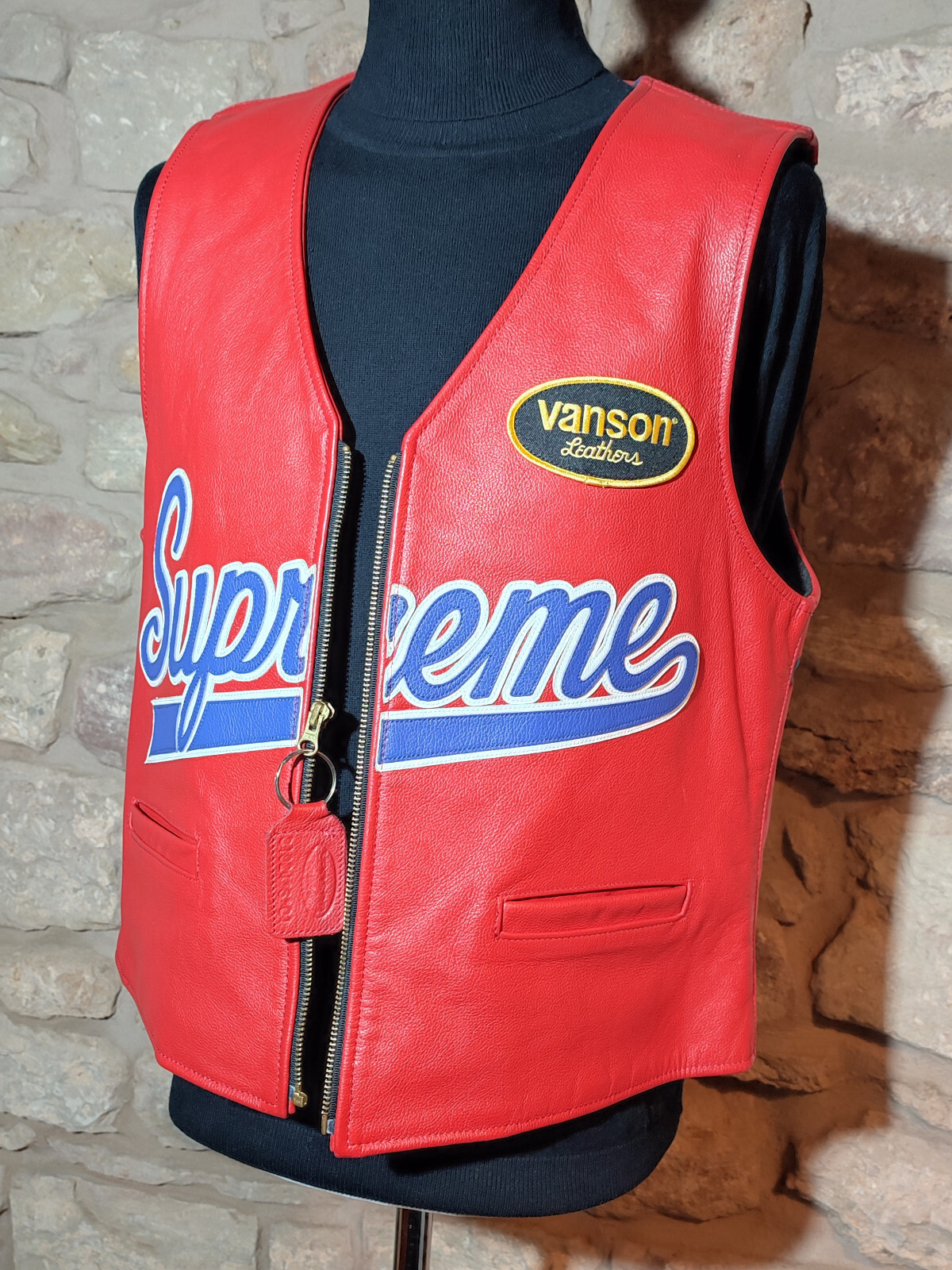 ★★ Vanson x Supreme Spider Vest – Biker Leather Vest Vest – Red Blue – Large ★★