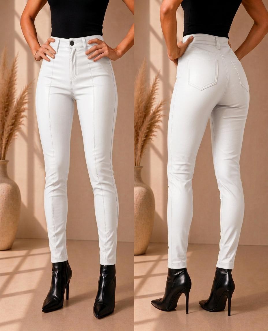 Handmade White Slim Fit Women’s Leather Pants Genuine Lambskin HighWaist Trouser