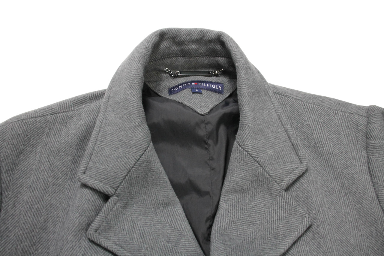 Tommy Hilfiger Coat Mens Small Wool Blend Single Chest Medium Length Herringbone