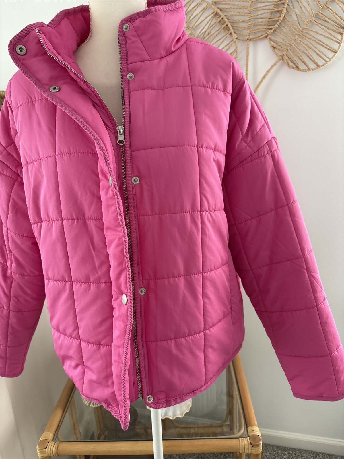 Thread & Supply Jacket Coat Dark Pink Quilted Button Front Medium Weight Large L
