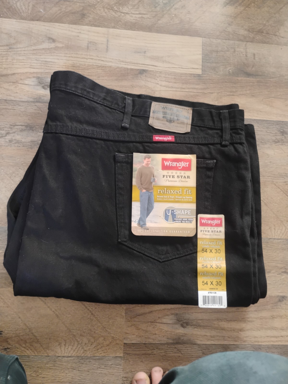 Wrangler Five Star Men’s Relaxed Fit 54×30 Black Jeans Denim U Shape New W Tags
