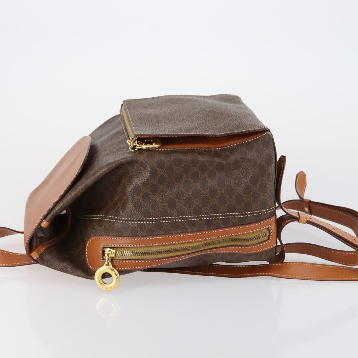 CELINE Macadam Canvas Backpack PVC Leather Brown Gold Auth ep11505