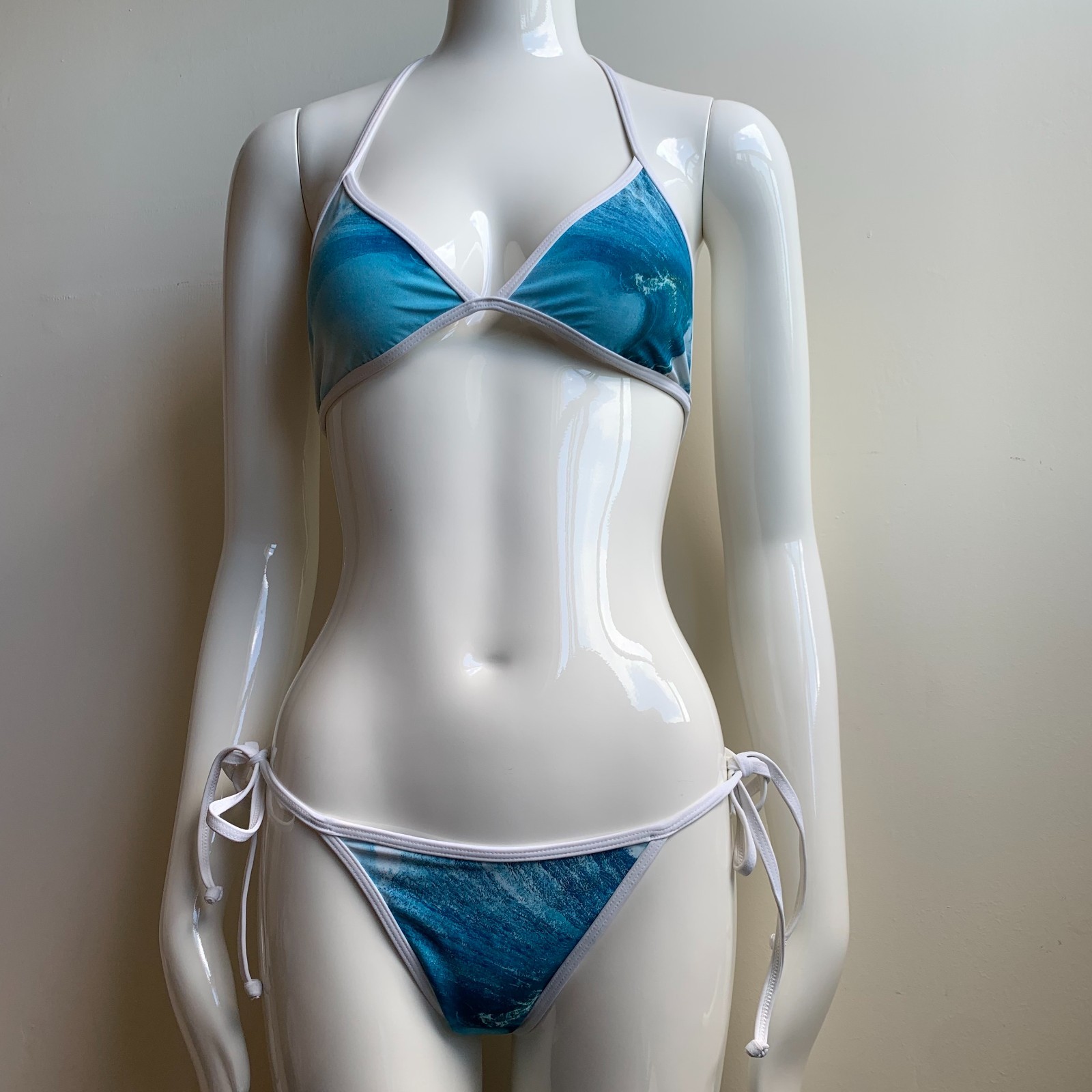 Aaron Chang blue ocean wave photo print reversible bikini