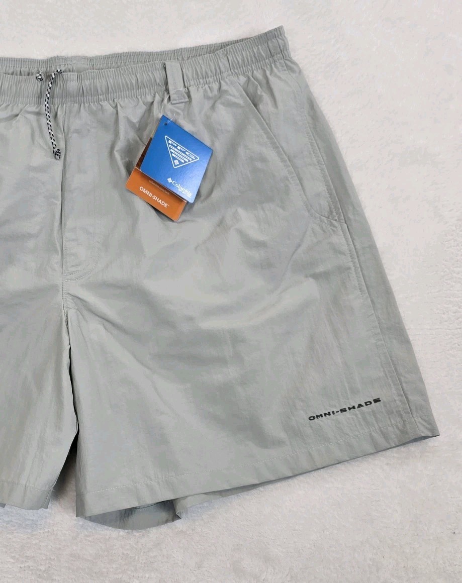 Columbia PFG Shorts Mens L Gray Backcast IV 6 In Inseam Swim Trunks Omni-Shade