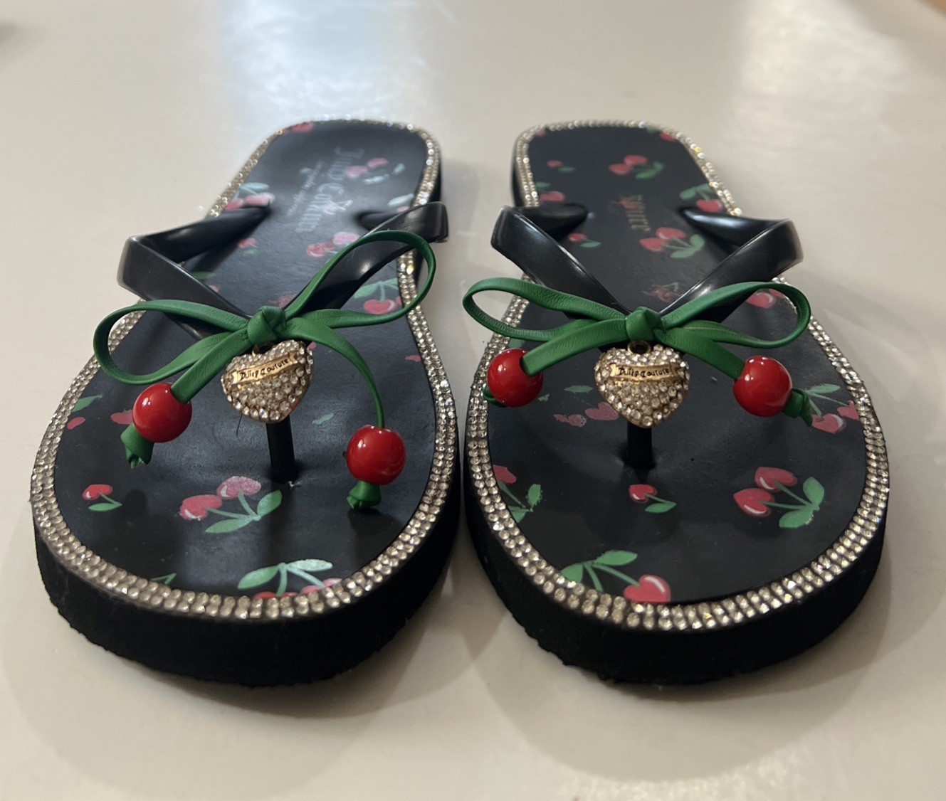 Juicy Couture Slurpy Flip Flop Rhinestones Cherry Bow Charm 36-37