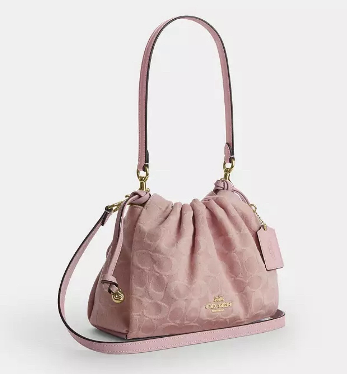 COACH Faye Drawstring Bag Signature Denim Light Pink CFD03 IMNH1 Auth New