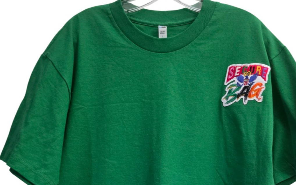 Secure The Bag Tee Styled Shirt Mens Large Green Embroidered Streetwear Tee
