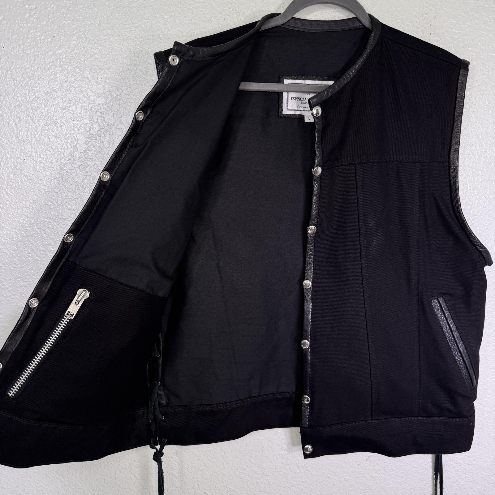 Espinozas Leather Mens Large Vest Snap Button Biker Motorcycle Lace Up Sides