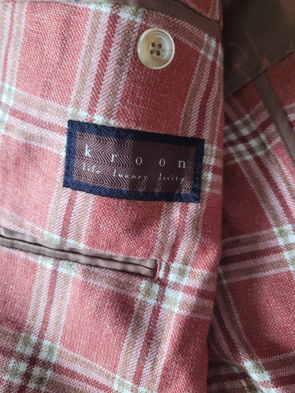 Kroons 38S Plaid Tweed Silk Linen Wool 2-Button Sport Coat Pink White