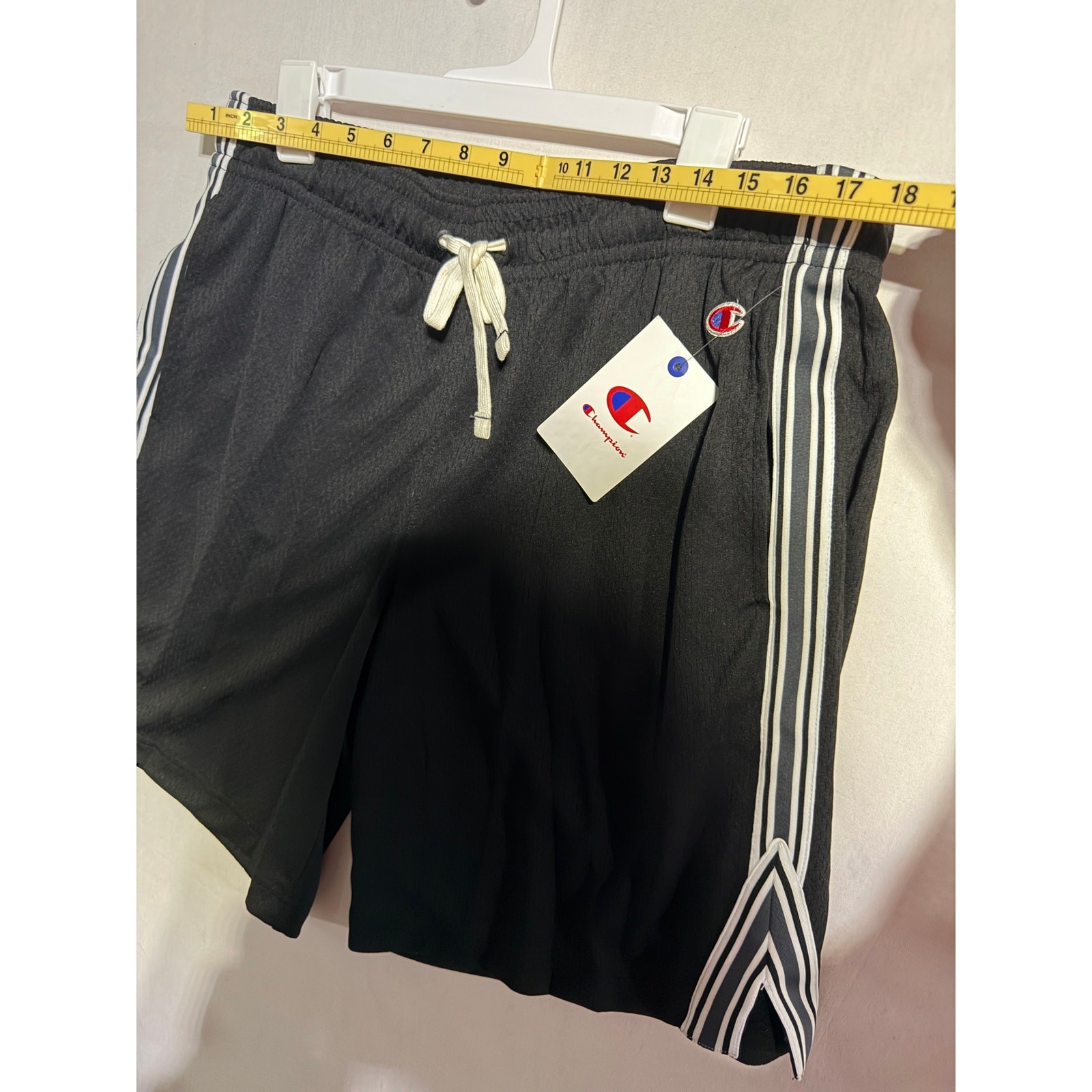 Champion Men’s Mesh Shorts Large Black Stripe Drawstring Athletic Basketball NWT