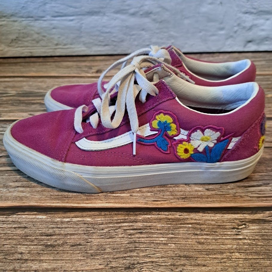 Vans Old Skool Floral Embroidered Magenta Purple Sneakers Womens 7.5 Mens 6
