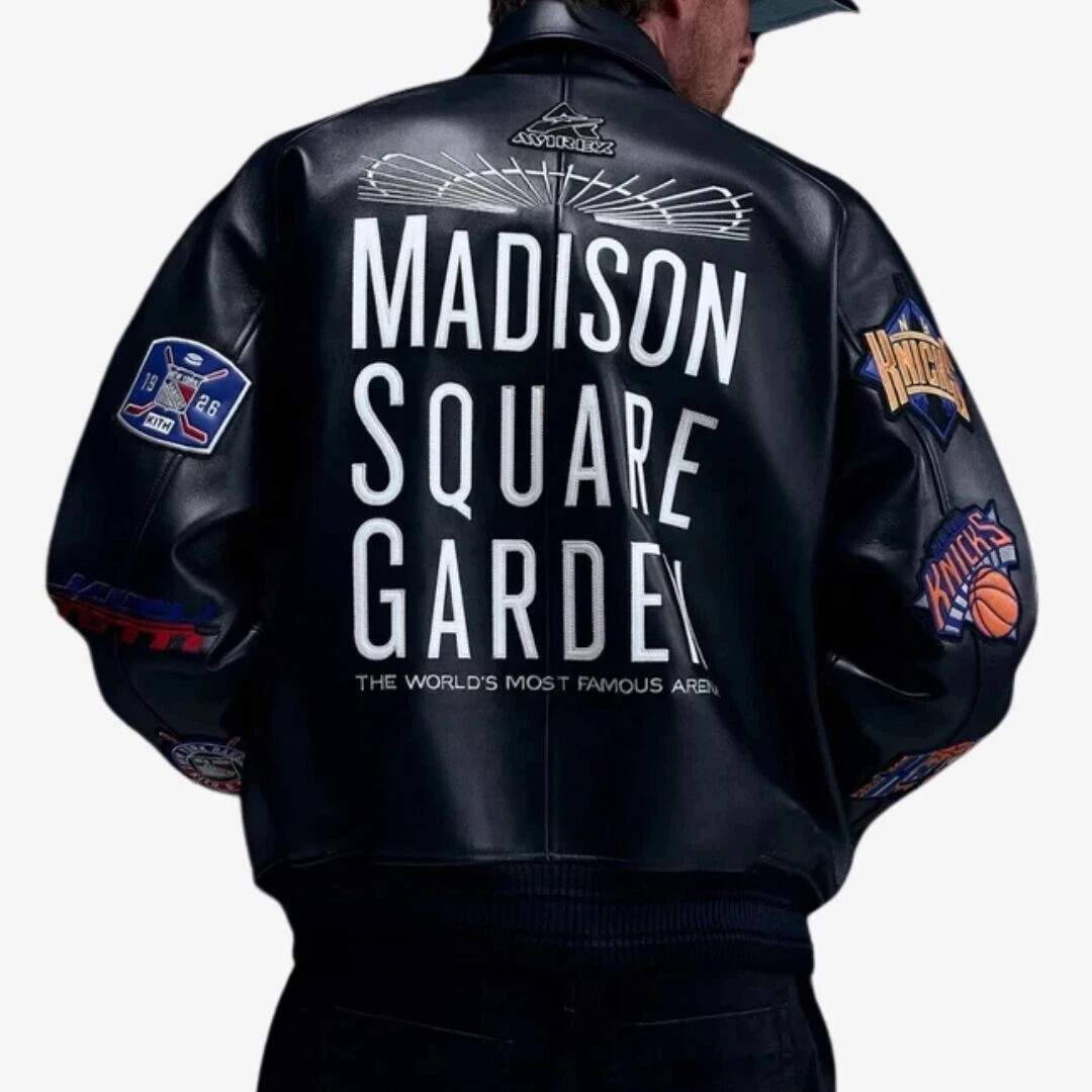 Avirex Knicks x Rangers Madison Square Garden Leather Varsity Jacket NWT