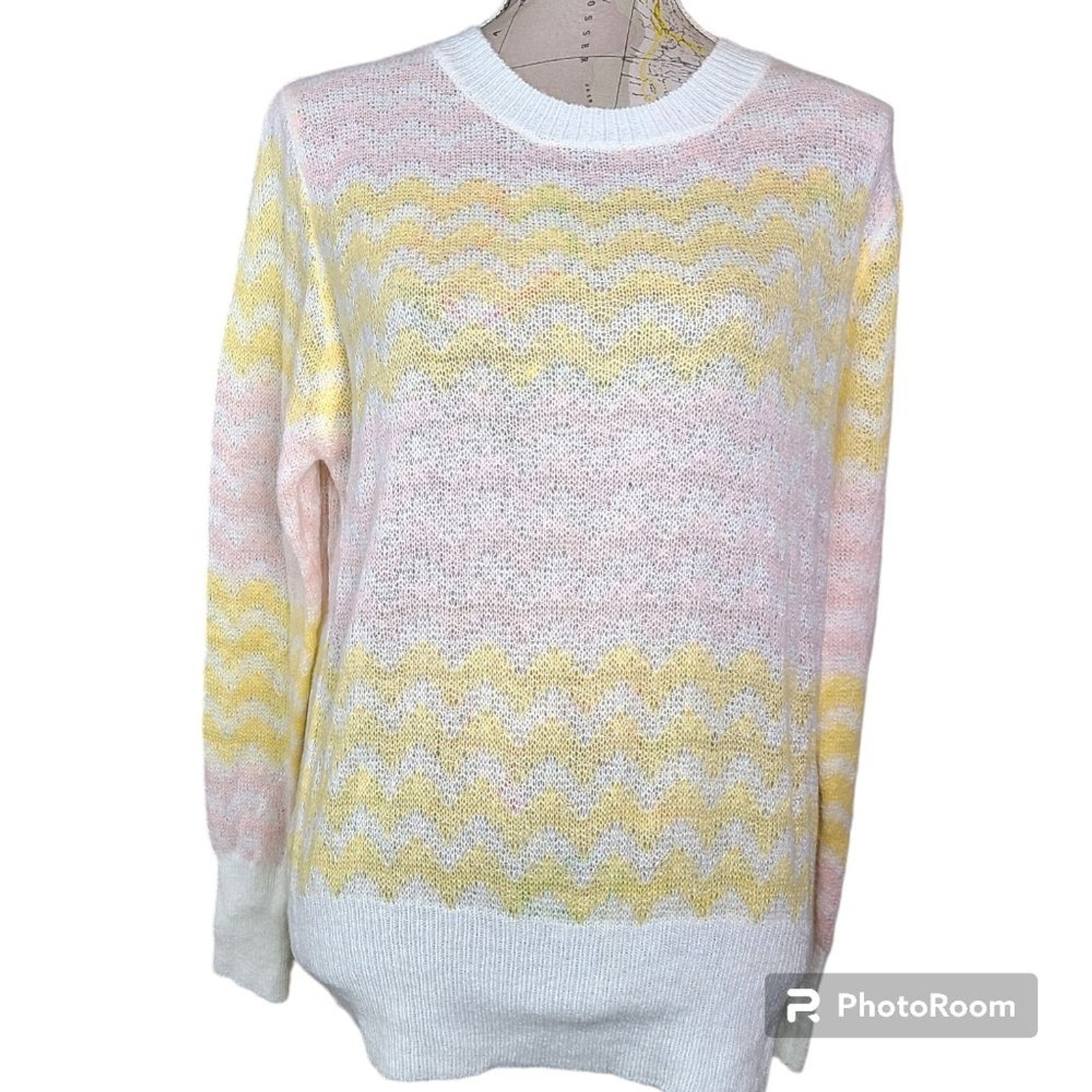 FRNCH Paris Ninette Size Medium Cream Pastel Wavy Stripe Lightweight Sweater NWT