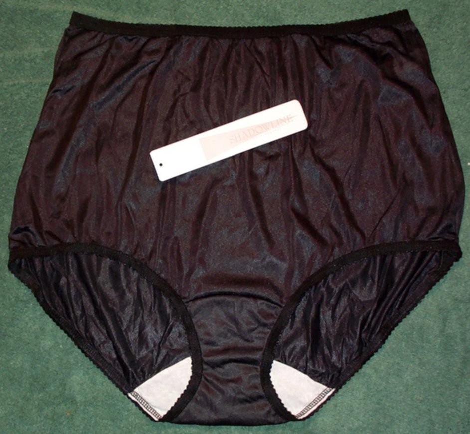 3 Pair Size 9 Black 100% Nylon Full Brief ShadowLine W/ Cotton Crotch Liner