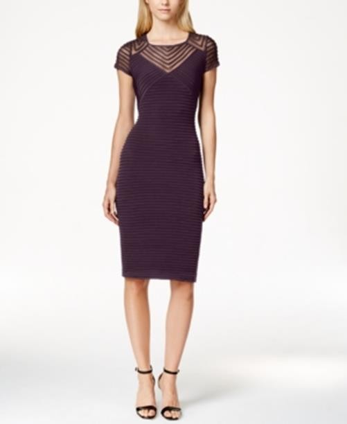CALVIN KLEIN Striped Cap Sleeve Scoop Neck Illussion Sheath Evening Dress, 2