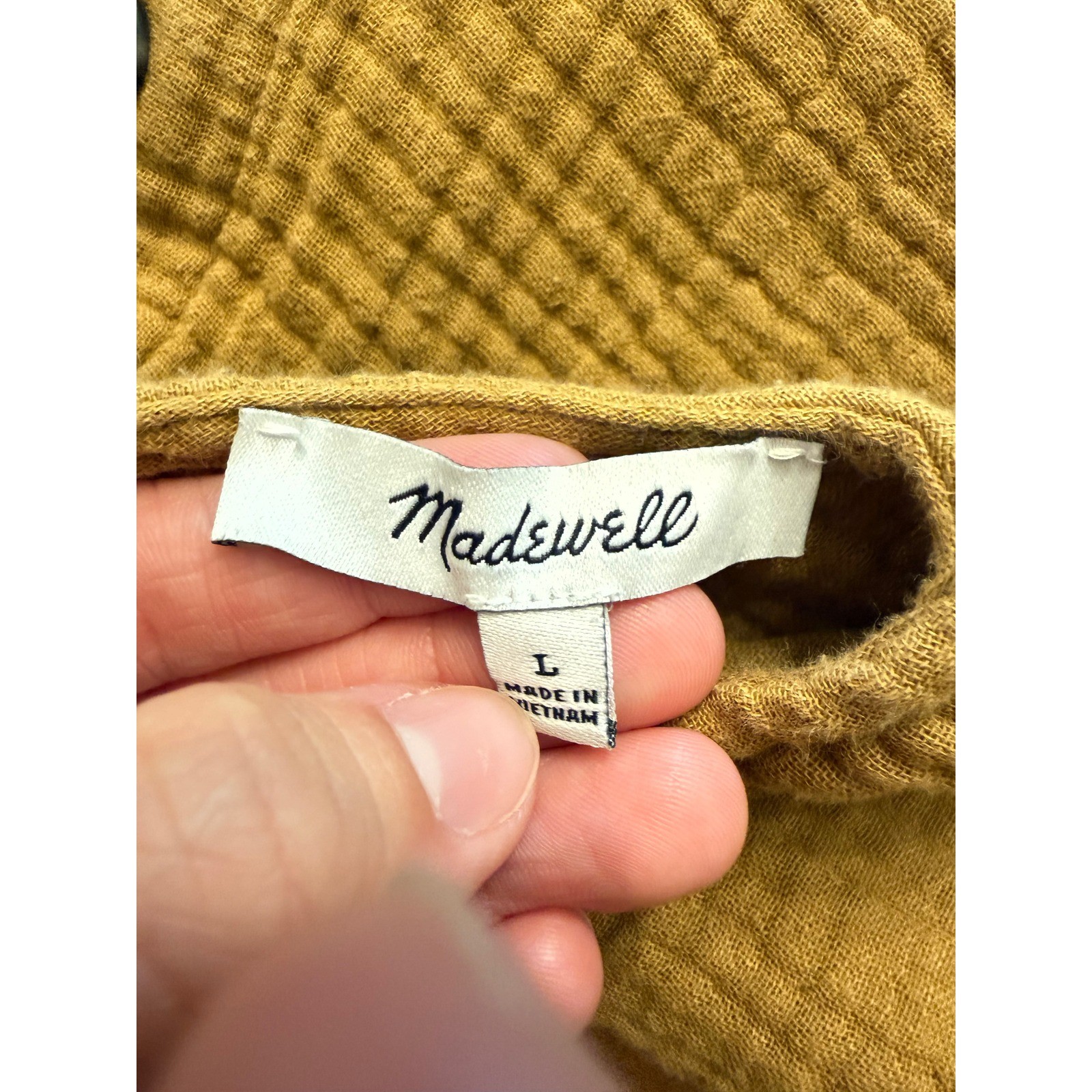 Madewell Button Back Top Women L Mustard Yellow Gauze Babydoll Long Sleeve