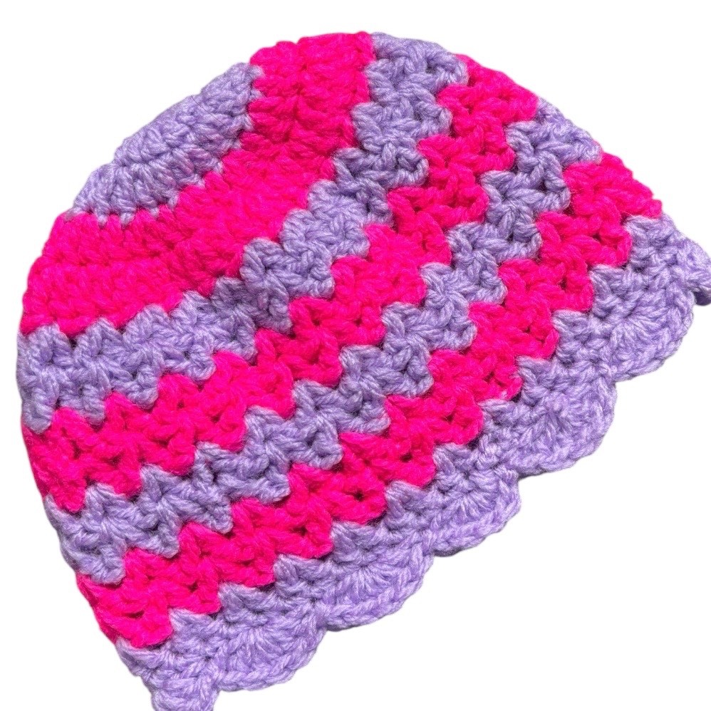 Handmade Crochet Newborn Baby Hat Beanie Purple Striped Boho Retro Cute Summer