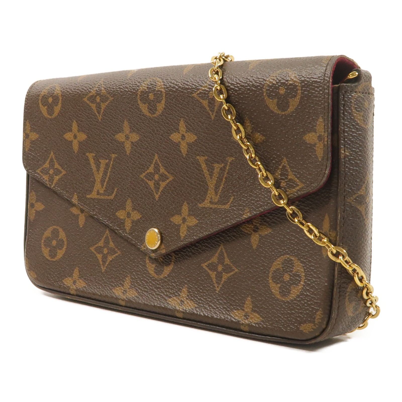 LOUIS VUITTON GHW Felicie Pochette Chain Shoulder Bag M81896 Monogram Brown Red