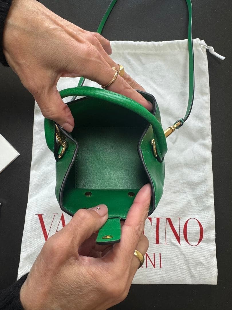 Valentino Garavani VLogo Mini Bucket Bag Green Leather Handbag