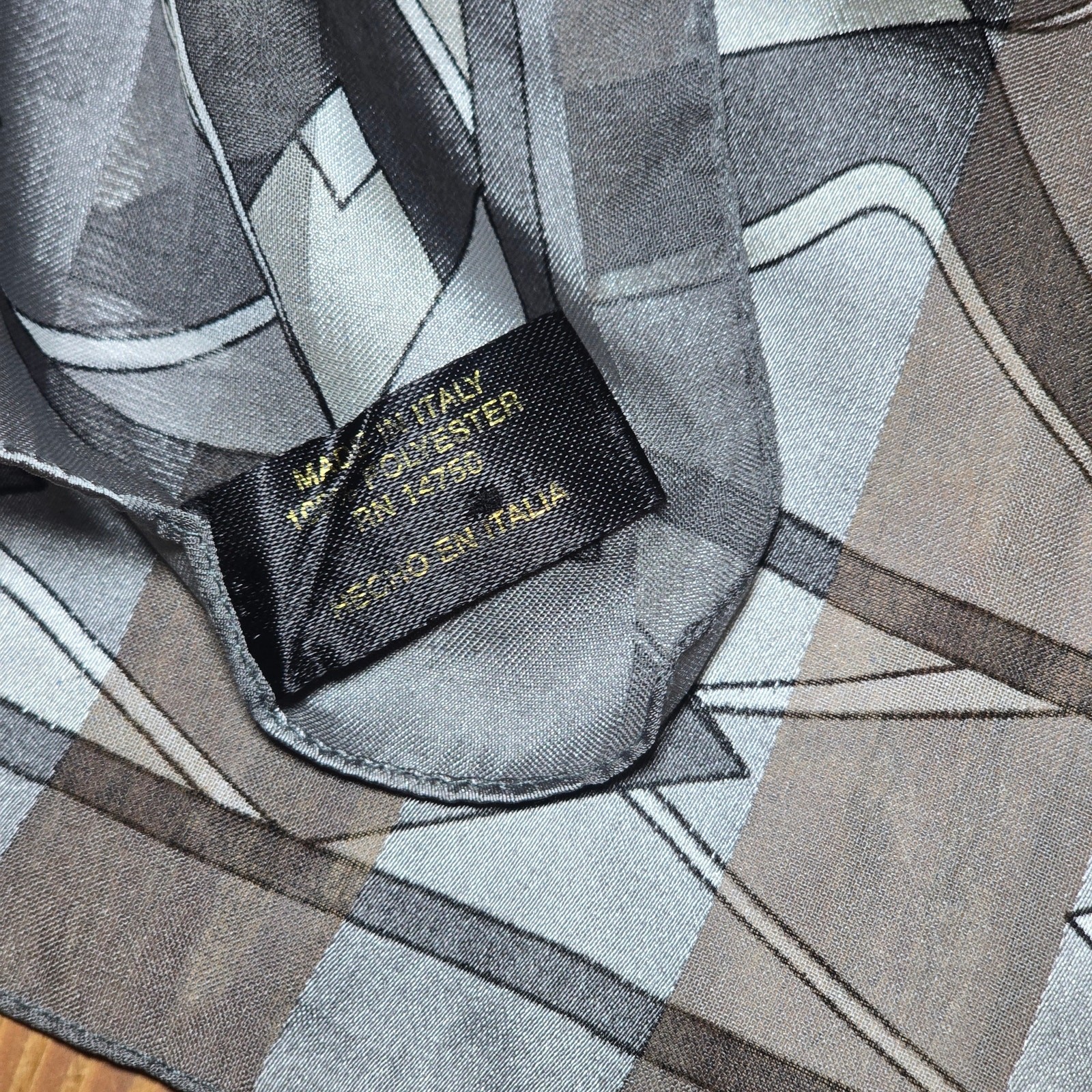 Vintage Made in Italy Geometric Abstract Square Scarf Handkerchief Grey RN 14750