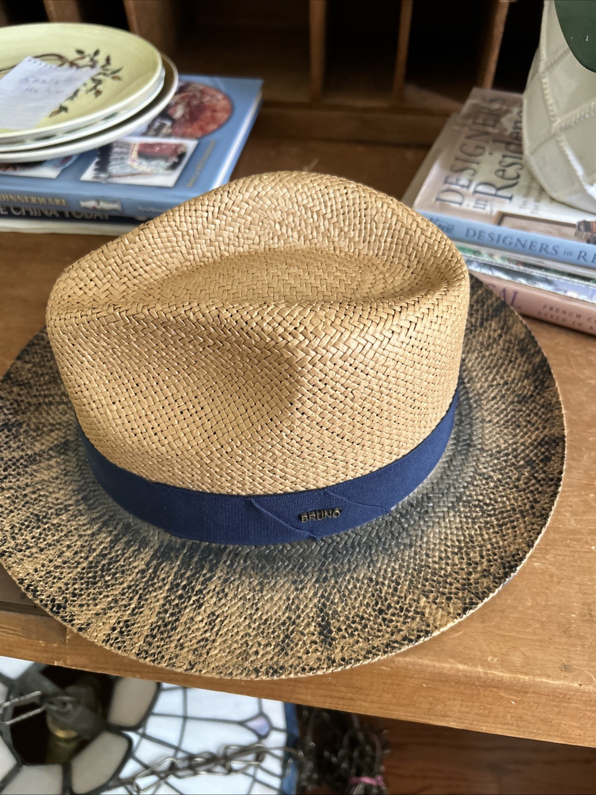 Men’s Bruno Capelo Hollywood 2-Tone Straw Style Fedora Hat CT-482 Cognac/Navy