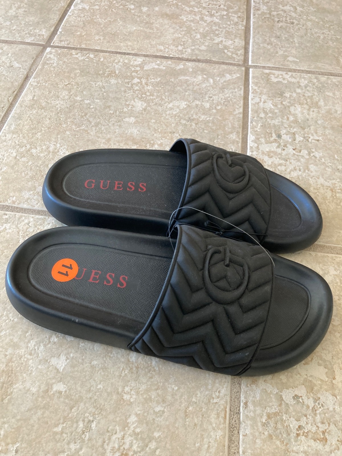 Guess Men’s Slide Sandals Size 11 Black Logo Casual Slip On New