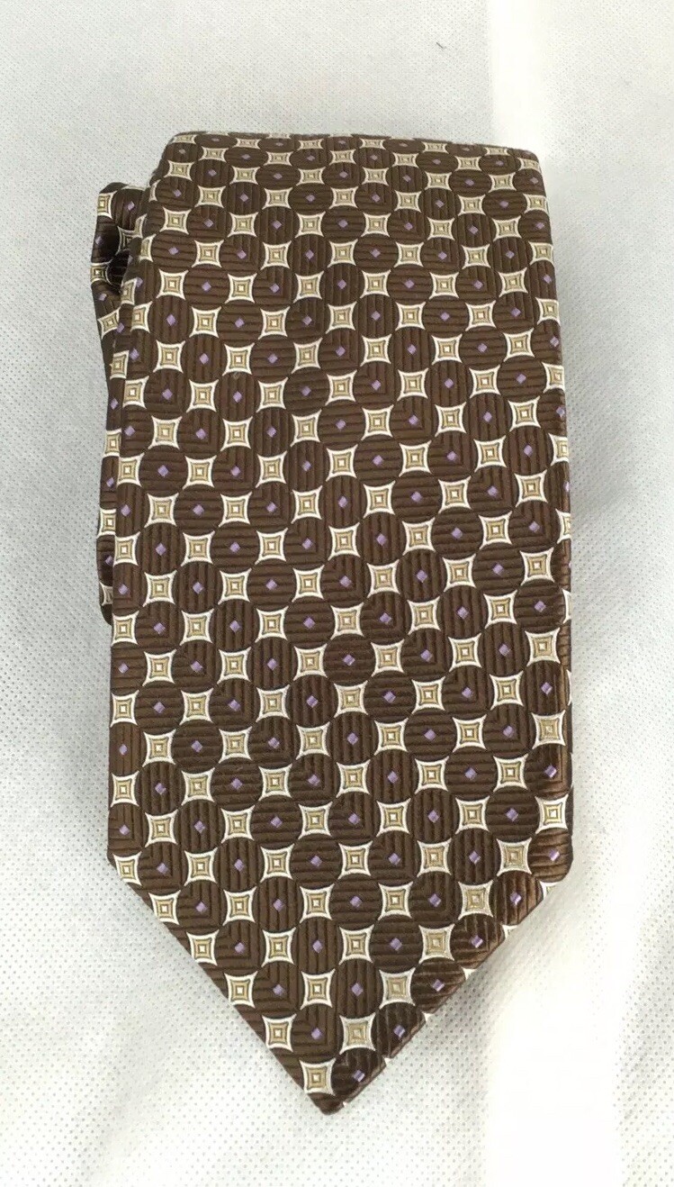 Robert Talbott Caramel Best Of Class Brown Circular Geometric Tie 100% Silk