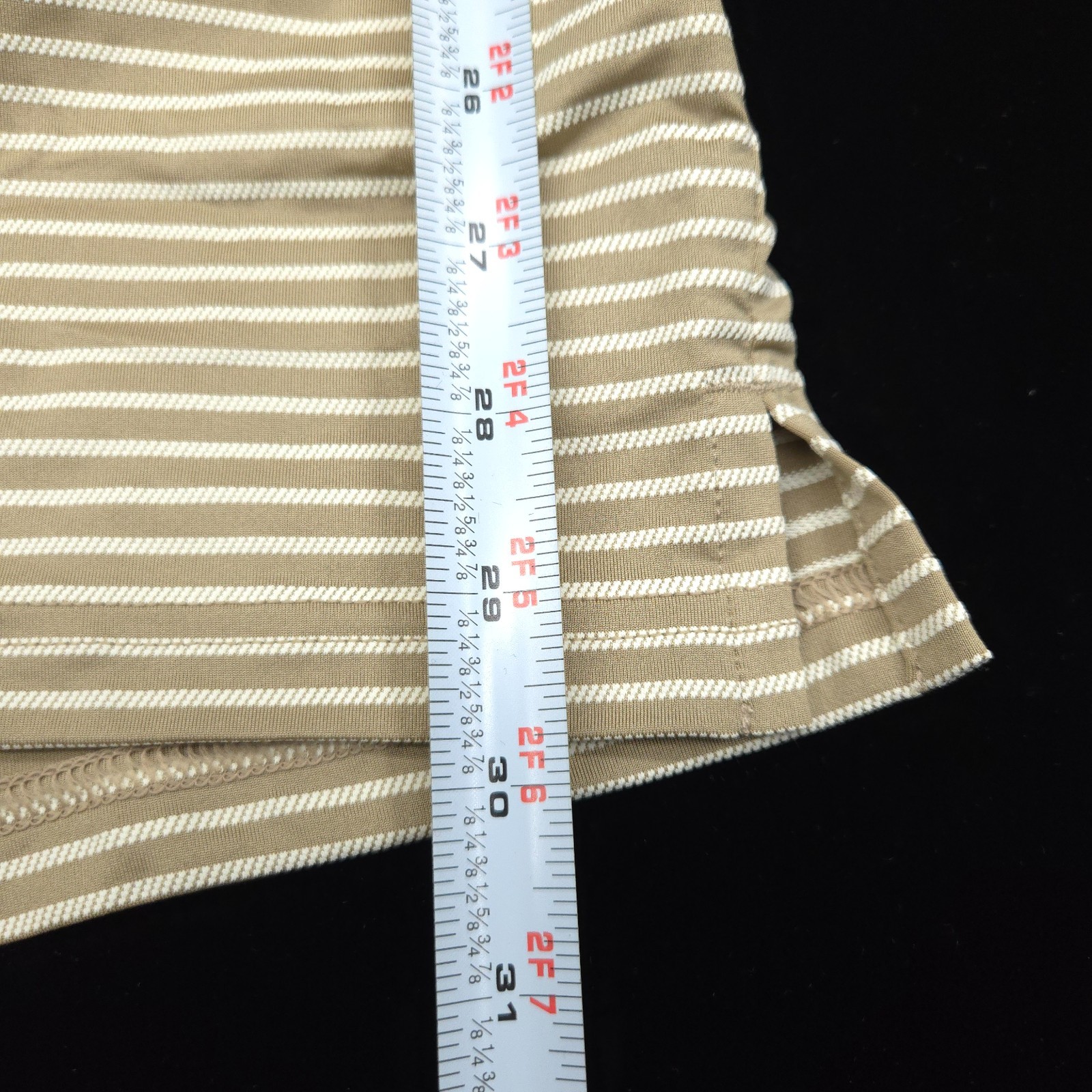 Puma Polo Golf Shirt Mens -M Brown White Performance Stripe Stretch Lisle Smooth