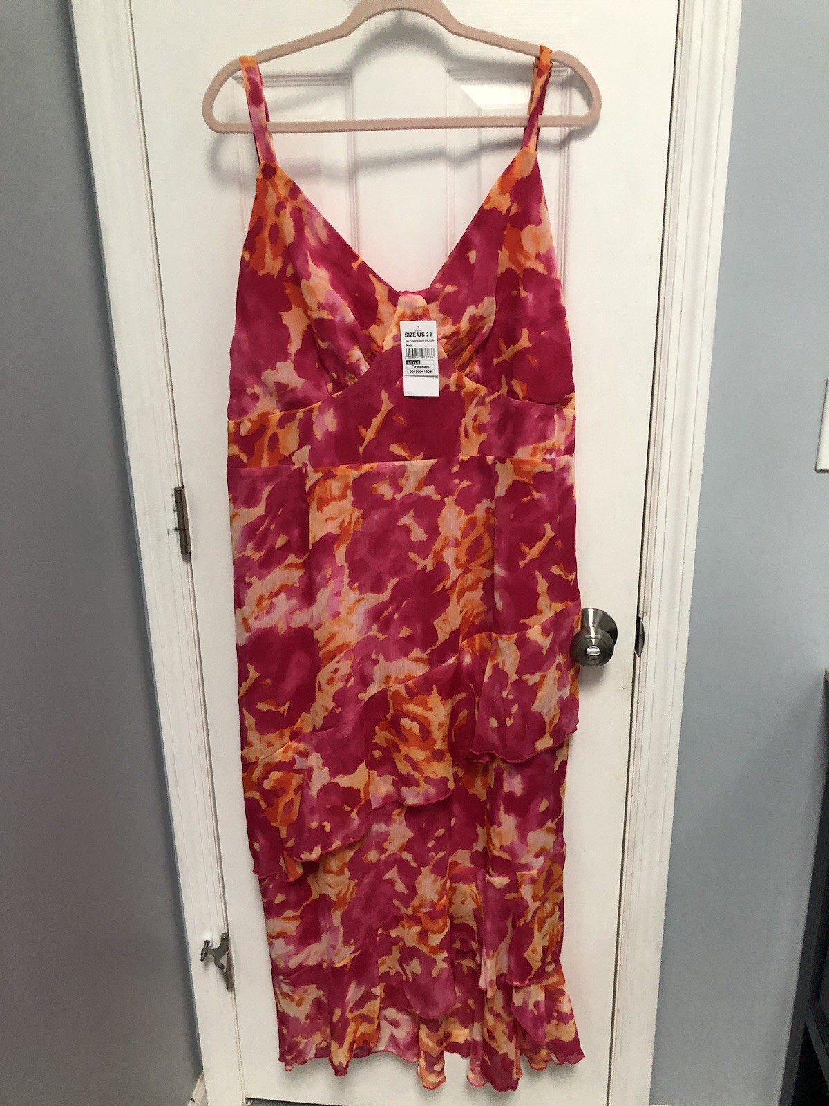 Quiz Chiffon Dress Ruffle Tiered Floral Plus Size 22 Summer Pink Orange New