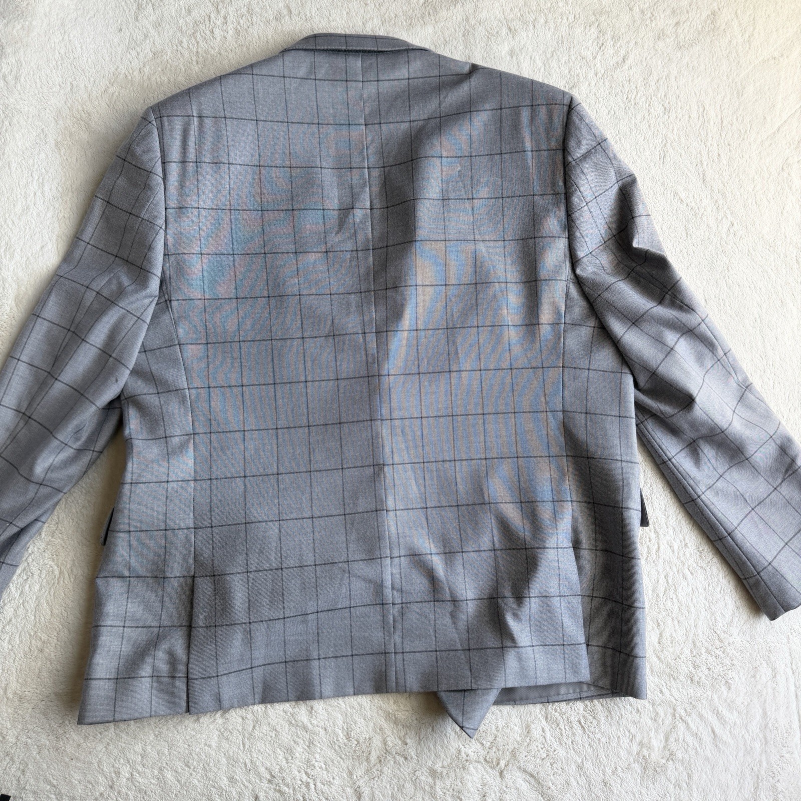 Lineage Mens 2pc Window Pane Suit 48R 40W Polyester Blend Light Grey Stretch
