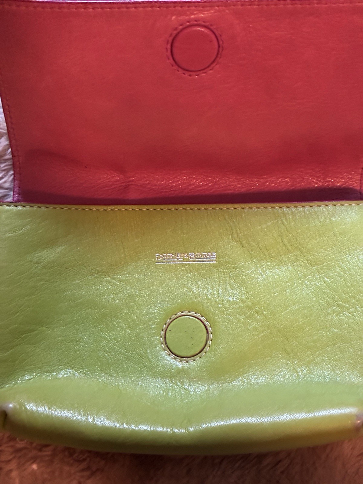 Dooney & Bourke Green & Pink Heart Buckle Crossbody Magnetic Closure Det Strap