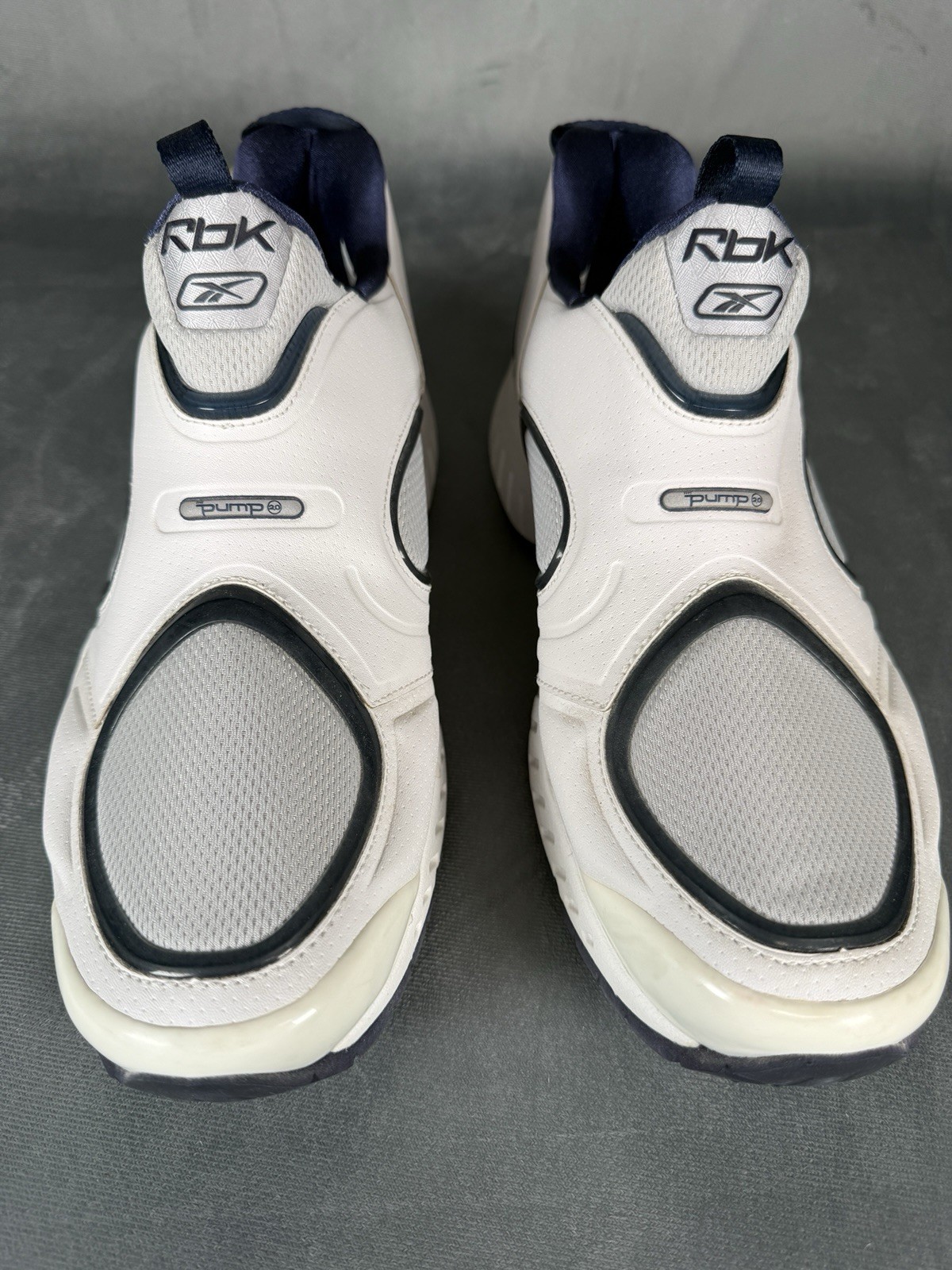 VTG Reebok Pump 2.0 Running Shoes Men’s 10 White Navy RB 412 FLU 1-141044 Rare