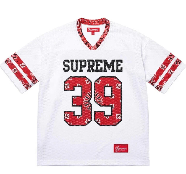 Supreme SS25 Bandana Graphic Logo Football Jersey White Size S, M, L, XL NEW