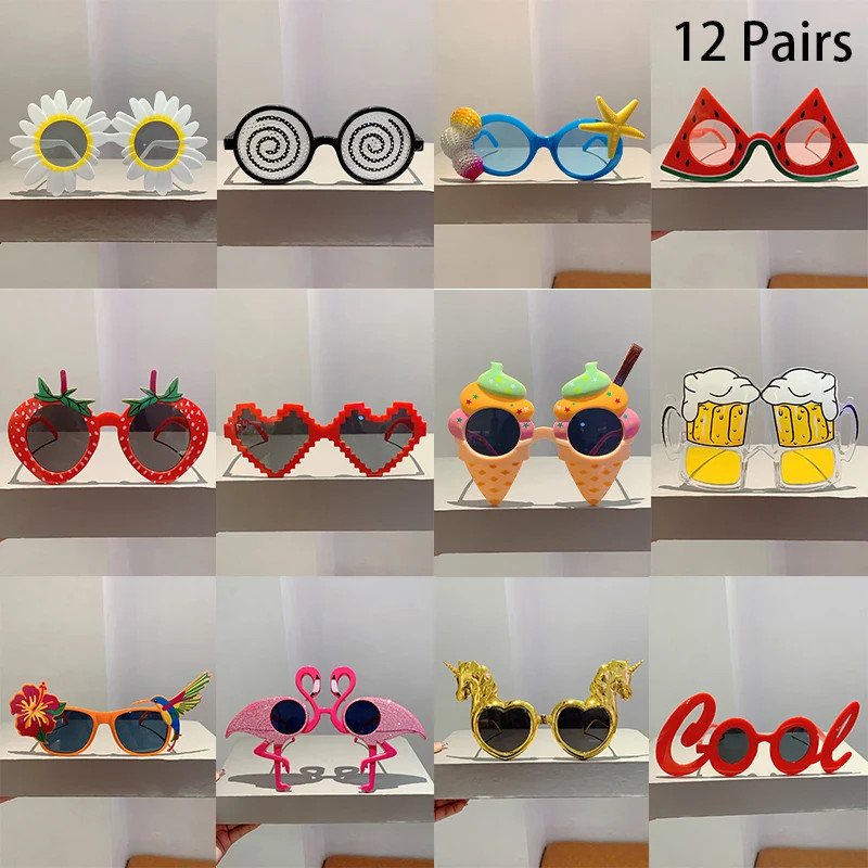12 Pairs per Set Cute Beach Sunglasses 2025 Men Funny Summer Vacation Decorative