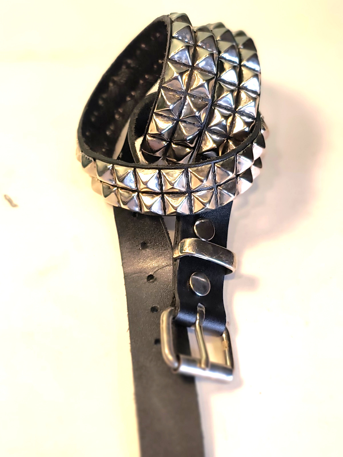 FUNK PLUS 36″ Two-Row Pyramid Studded Leather Belt Punk Goth Thrash 11