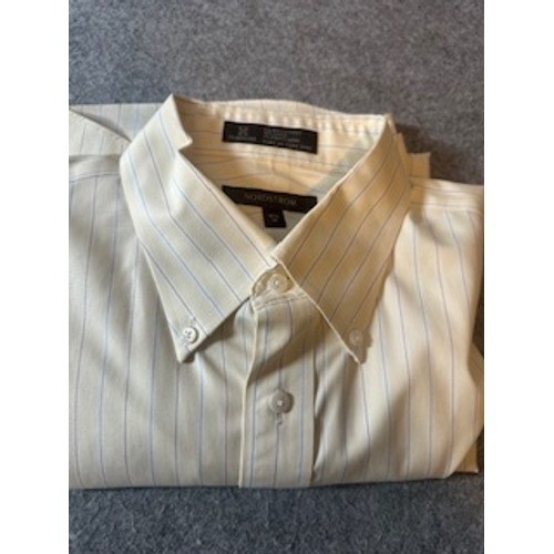 Nordstrom Smartcare Mens 16.5 35 Yellow Blue Pinstripe Wrinkle-Free Dress Shirt