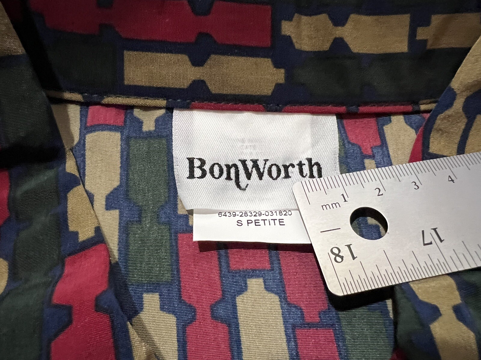 BonWorth VTG Long Sleeve Zip Up Shoulder Pads MultiColor Geometric Blouse SP
