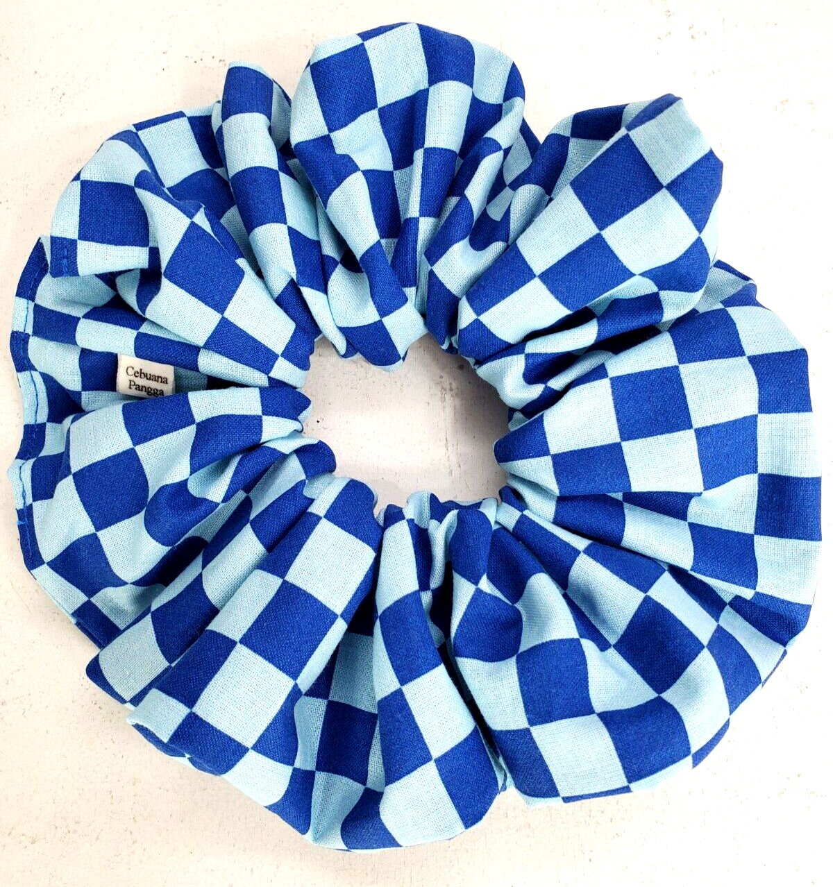 Handmade Women’s Scrunchies size XL Cotton Fabric Blue Racing Check Print New
