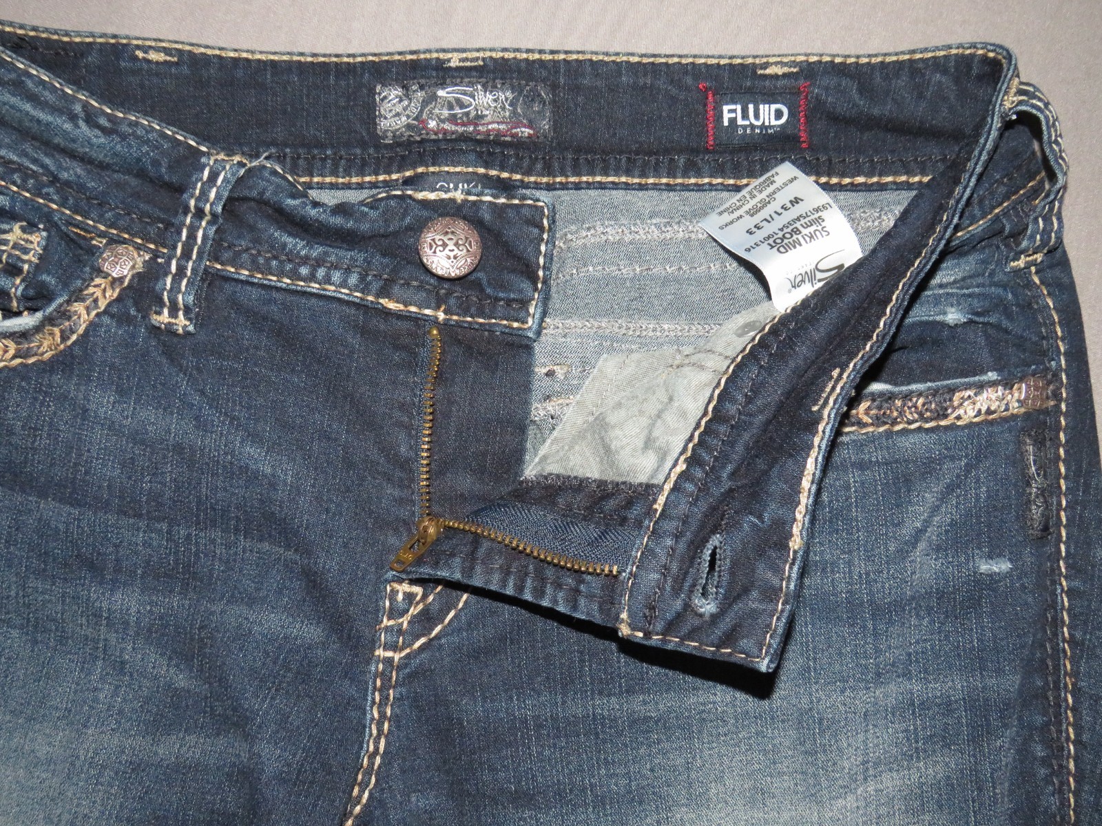 Silver SUKI Slim Boot Cut FLUD Denim Flap Pocket Stretch Jeans Women’s 31