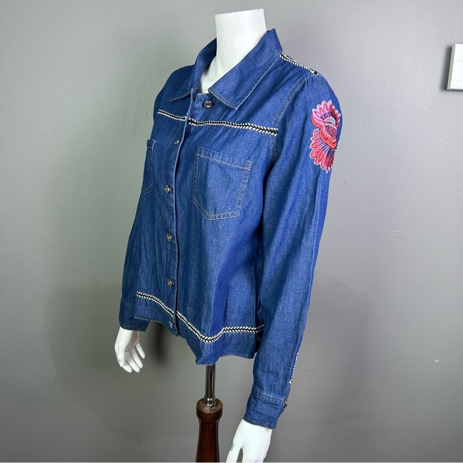 Curations denim jacket medium NWT embroidery Southwestern boho colorfull Mandala