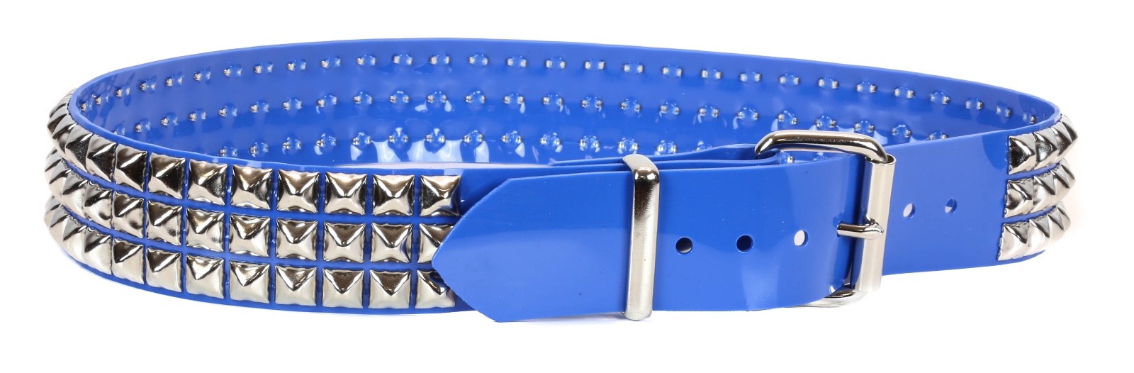 Blue Vinyl 3 Row Pyramid Stud Funk plus Belt Goth Metal Sid Vicious Punk Heavy
